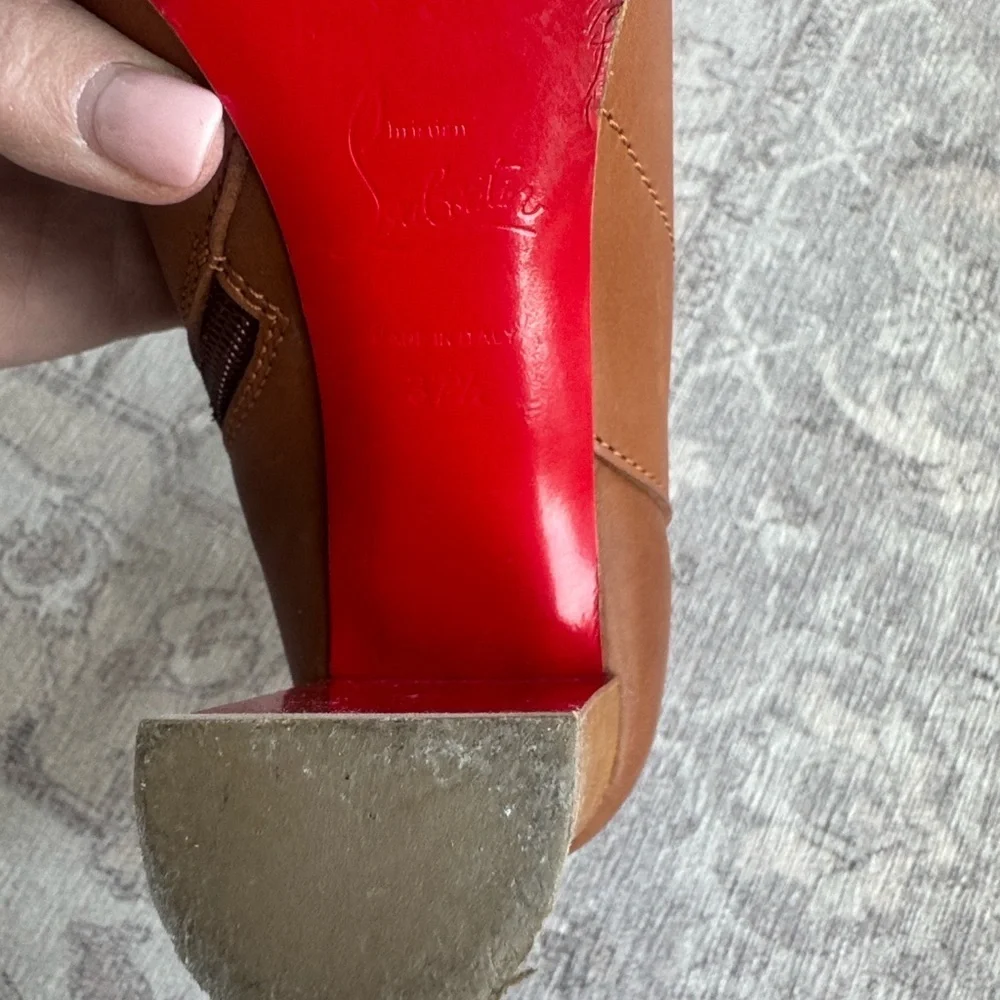 Christian Louboutin Tan Ankle Boots with Signature Red Soles